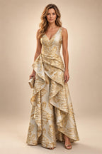 Jacquard A Line V Neck Ruffles Corset Mother of the Bride & Groom Dresses (SHI22500967)
