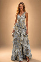 Jacquard A Line V Neck Ruffles Corset Mother of the Bride & Groom Dresses (SHI22500967)