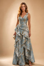 Jacquard A Line V Neck Ruffles Corset Mother of the Bride & Groom Dresses (SHI22500967)