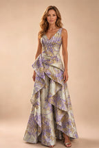 Jacquard A Line V Neck Ruffles Corset Mother of the Bride & Groom Dresses (SHI22500967)