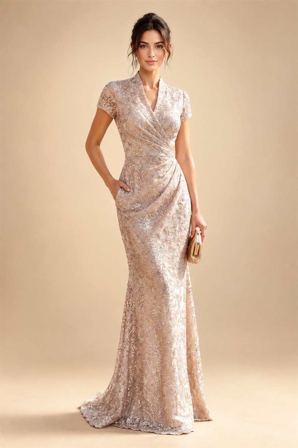Satin V Neck Floral Print A Line Mother of the Bride Dresses (SHIR1110445)