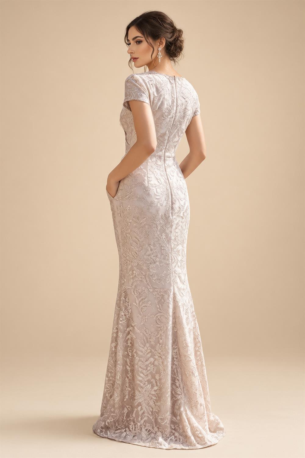 Sheath/Column Lace Appliques Maxi Mother of the Bride & Groom Dresses with Ruched Waist & Satin Bodice (SHI22501596)