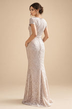 Sheath/Column Lace Appliques Maxi Mother of the Bride & Groom Dresses with Ruched Waist & Satin Bodice (SHI22501596)