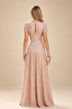 Sequin Floral A-Line/Princess V-Neck Floor-Length Mother of the Bride & Groom Dresses with 3D Flowers & Pleats (SHI22501348)