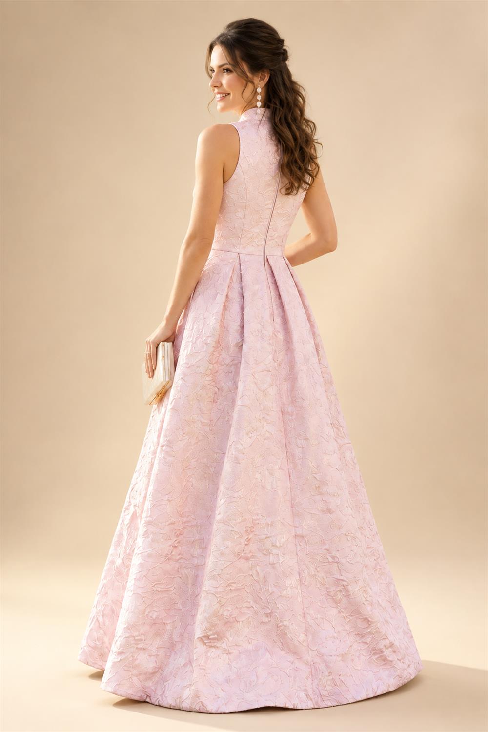 Jacquard A-Line/Princess V-Neck Floor-Length Mother of the Bride & Groom Dresses with Ruched Waist & Pockets (SHI22500984)