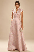 Sheath/Column V-Neck Jacquard Maxi Mother of the Bride & Groom Dresses with Ruffles & Slit (SHI25001047)