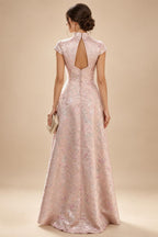 Sheath/Column V-Neck Jacquard Maxi Mother of the Bride & Groom Dresses with Ruffles & Slit (SHI25001047)