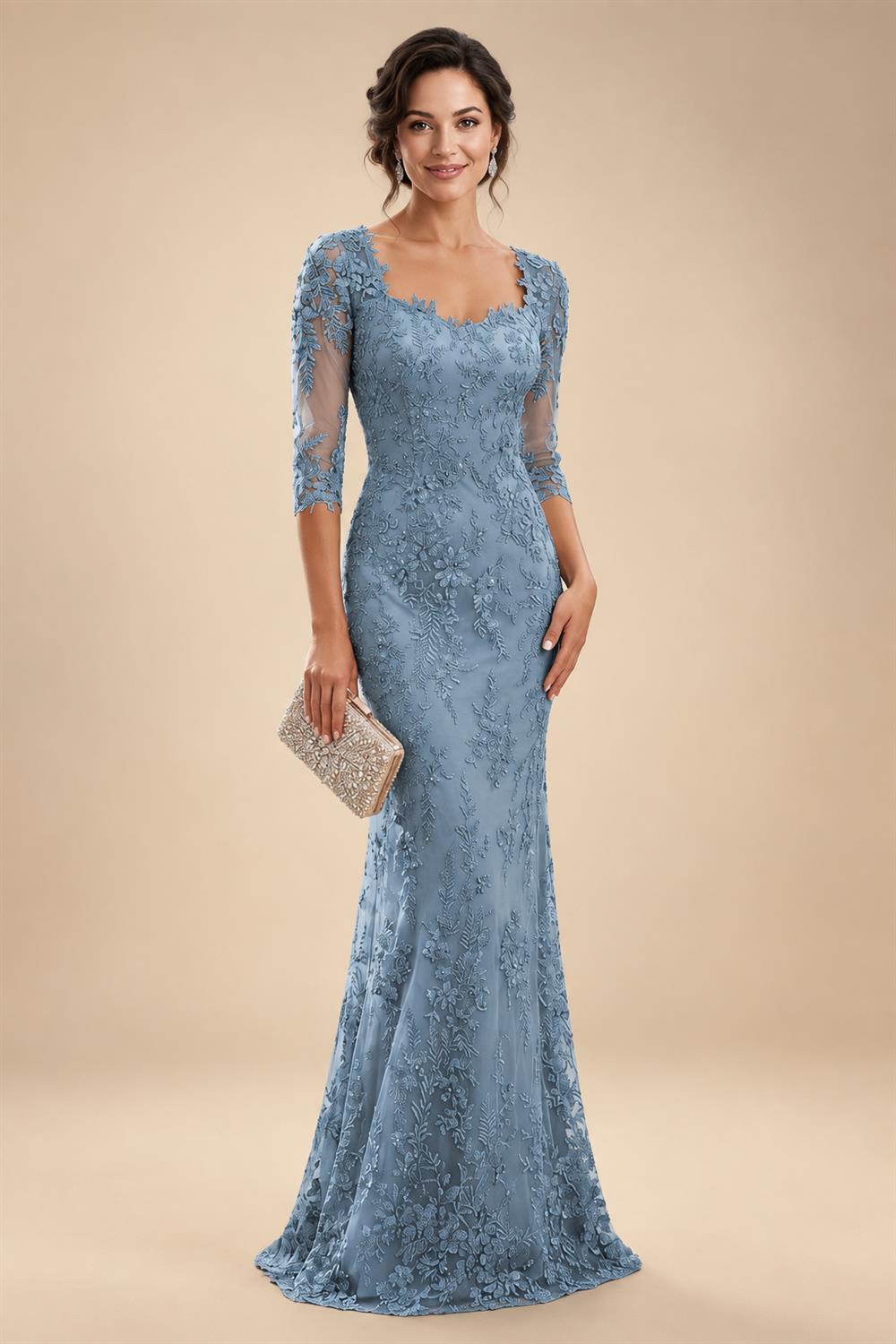 Lace Appliques Sheath/Column Scoop Neck Floor-Length Mother of the Bride & Groom Dresses for Women (SHI22501013)