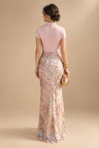 Sequin Floral Sheath/Column V-Neck Floor-Length Mother of the Bride & Groom Dresses with Ruched Waist (SHI22501219)