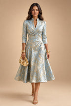 Sheath/Column V-Neck Jacquard Maxi Mother of the Bride & Groom Dresses with Ruffles & Slit (SHI25001047)
