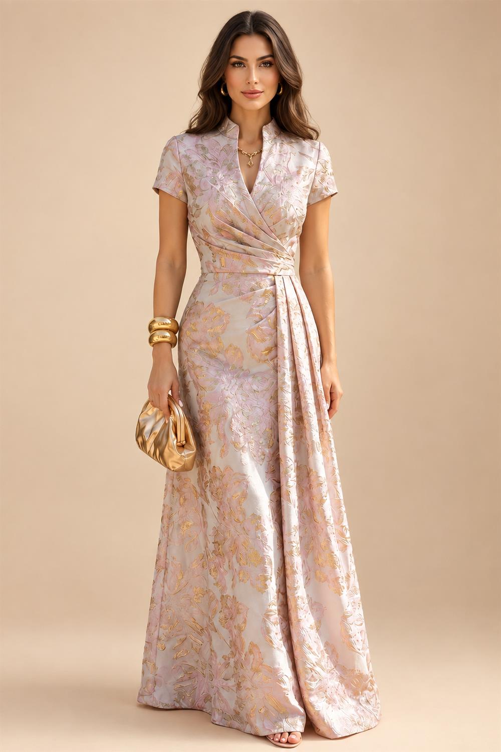 Sheath/Column Off Shoulder Stretch Jersey Floor-Length Mother of the Bride & Groom Dresses with Lace Appliques Sleeves & Slit (SHI22501550)