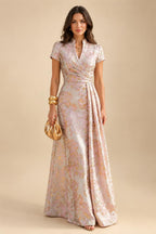 Cape Sleeve Jacquard Satin Ruched Mother of the Bride Dresses 2 Piece (SHI22500528)