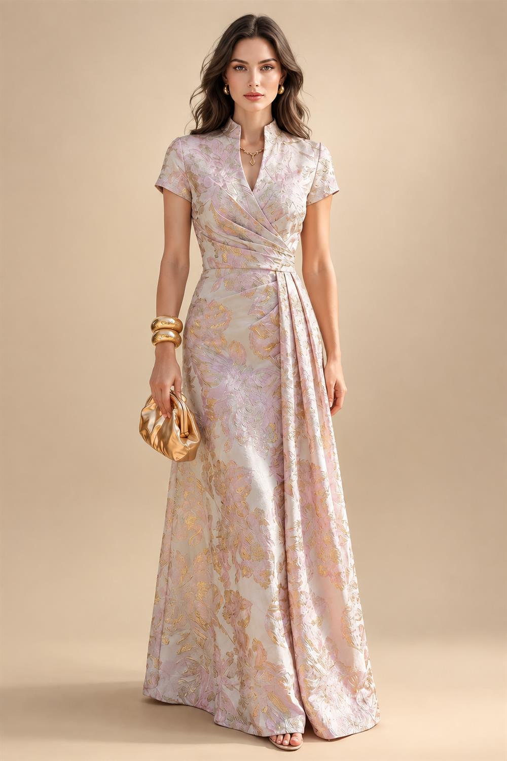 Sheath/Column Scoop Neck Lace Appliques Maxi Mother of the Bride & Groom Dresses with Ruched Waist & Sequin (SHI22501632)