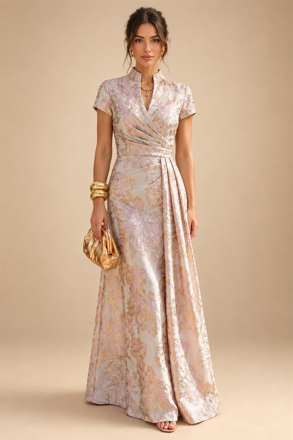 Jacquard A-Line/Princess Scoop Neck Floor-Length Mother of the Bride & Groom Dresses with Ruffles & Ruched Waist (SHI22501201)