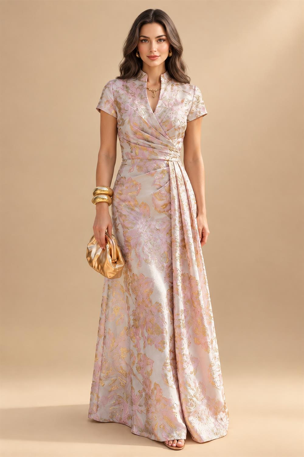 A-Line/Princess V-Neck Chiffon Floor-Length Mother of the Bride & Groom Dresses with Lace Appliques & Pleats (SHI22501605)