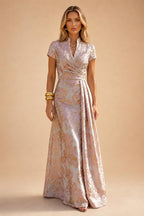 A-Line/Princess V-Neck Chiffon Floor-Length Mother of the Bride & Groom Dresses with Lace Appliques, Sequin & Ruffles (SHI22501608)