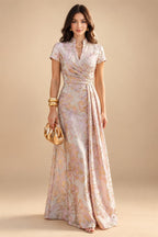A-Line/Princess V-Neck Satin Tea-Length Mother of the Bride Dresses with Flower (SHI22500080)