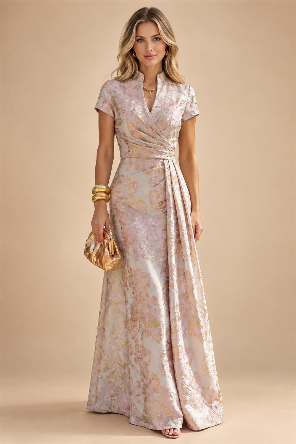 A-Line/Princess V-Neck Floral Embroidery Maxi Mother of the Bride & Groom Dresses with Ruched Waist (SHI22501624)