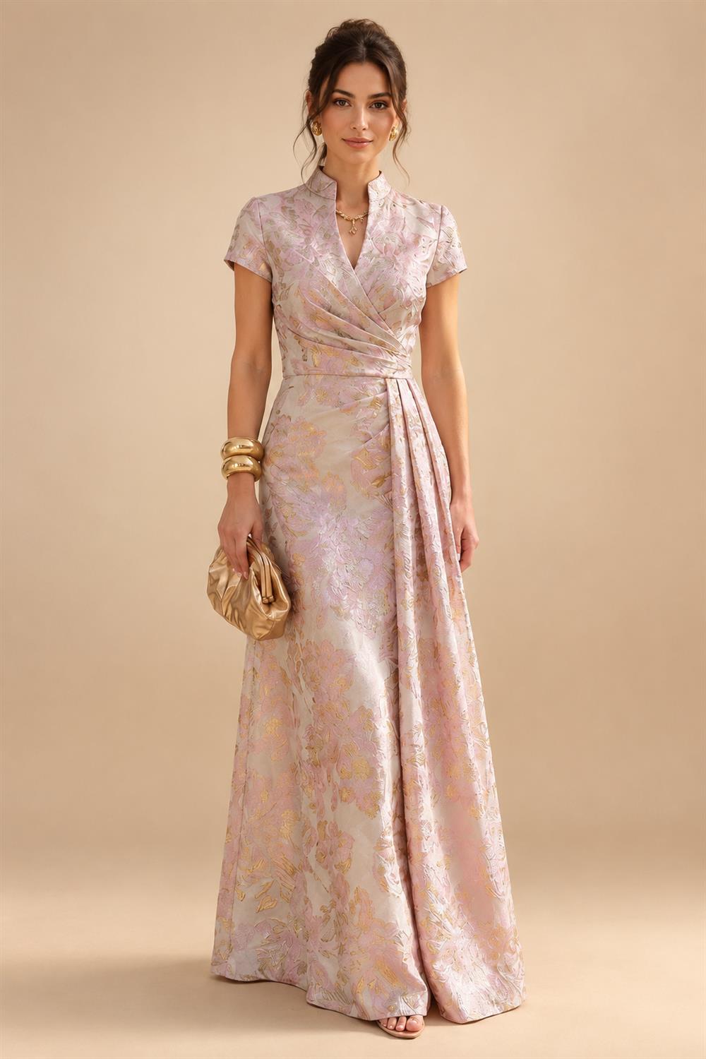 A-Line/Princess V-Neck Chiffon Maxi Mother of the Bride & Groom Dresses with Lace Appliques & Sweep Train (SHI22501644)