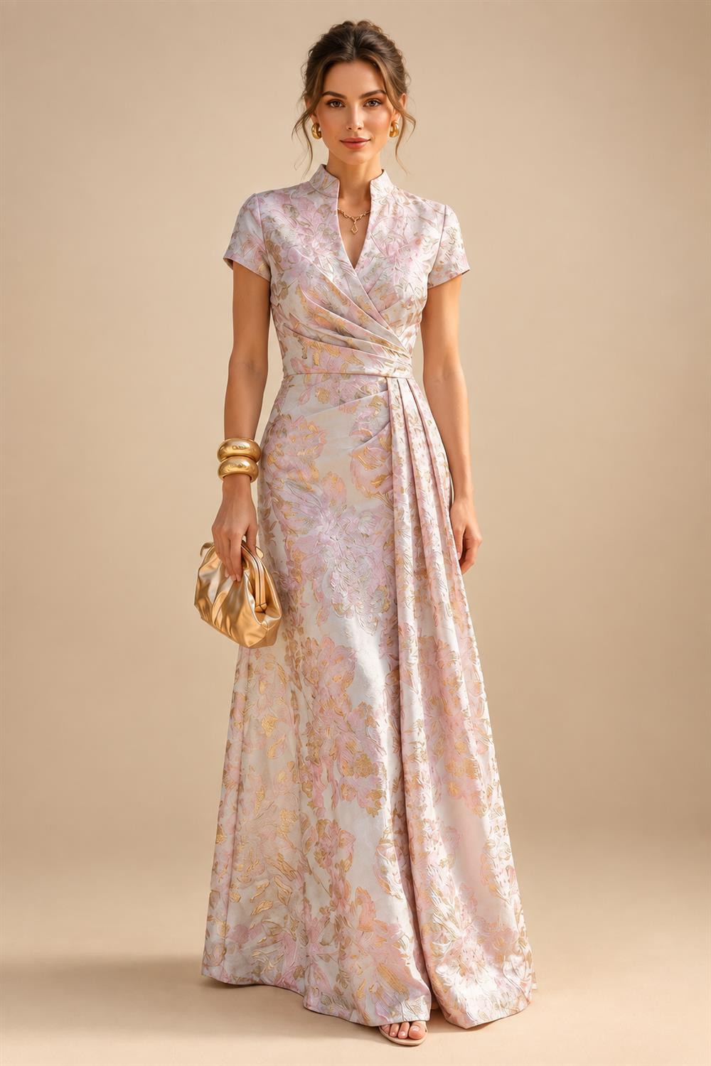 Sheath/Column V-Neck Sequin Maxi Mother of the Bride & Groom Dresses with Ruched Waist & Side Sash (SHI22501697)