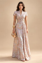 Floral Print A-Line/Princess Scoop Neck Tea-Length Mother of the Bride & Groom Dresses with Tiered Layers & Ruched Waist (SHI22501120)