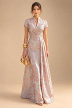 Pantsuit Scoop Neck Satin Maxi Mother of the Bride Pantsuits with Fluffy Feather Trim Cuffs (SHI22501692)
