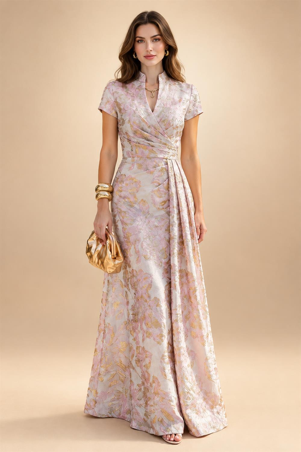 A-Line Floor-Length Chiffon Cape Sleeves Mother of the Bride & Groom Dresses with Tiered Ruffles (SHI22500723)