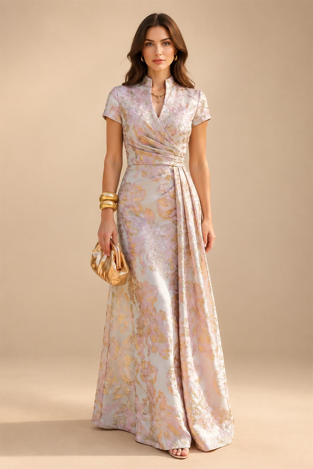 Sequin Floral Sheath/Column V-Neck Floor-Length Mother of the Bride & Groom Dresses with Ruched Waist (SHI22501219)