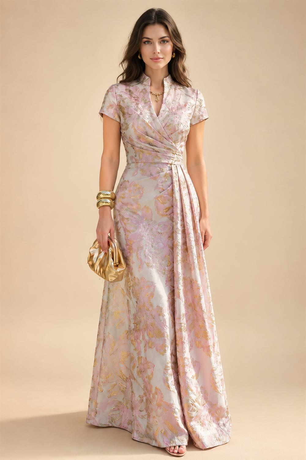 V Neck Chiffon Short Sleeves Mother of the Bride Dresses (SHIR1110366)