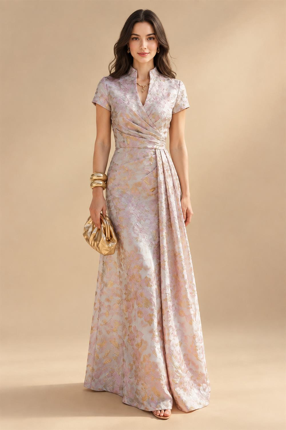 Sheath/Column Scoop Neck Chiffon Maxi Mother of the Bride & Groom Dresses with Lace Appliques, Sweep Train & Ruched Waist (SHI22501642)