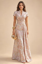 Jacquard Sheath/Column V-Neck Tea-Length Mother of the Bride & Groom Dresses for Women (SHI22501292)