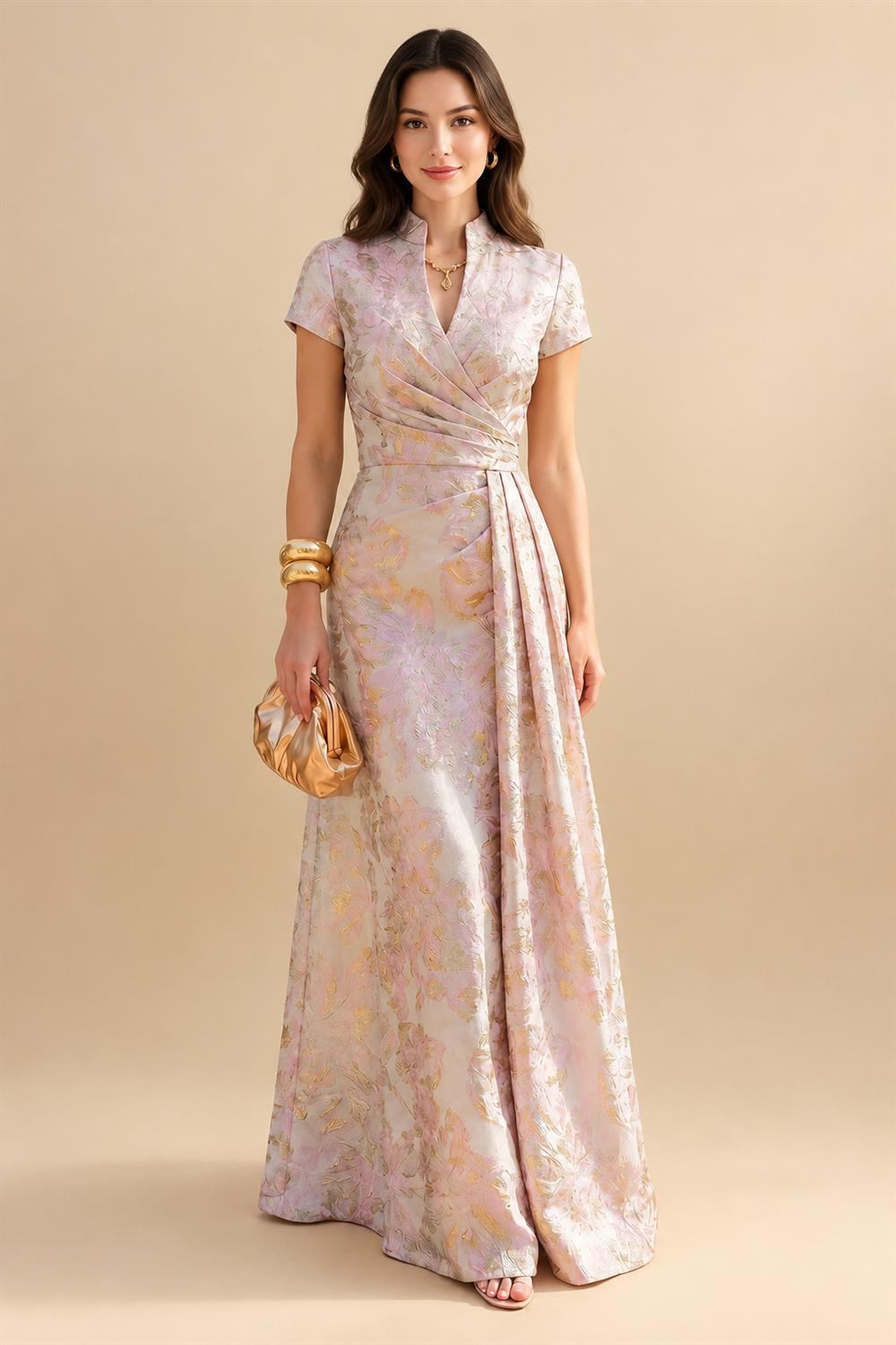 A-Line Chiffon Cape Sleeves Floor-Length Mother of the Bride & Groom Dresses with Floral Sequin Bodice (SHI22500691)