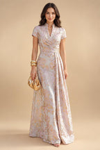 Jacquard A-Line/Princess V-Neck Floor-Length Mother of the Bride & Groom Dresses with Belt (SHI22500943)