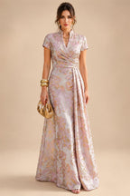 Jumpsuit Scoop Neck Chiffon Maxi Mother of the Bride Pantsuits with 3D Flowers & Bow (SHI22501634)