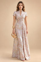 A-Line/Princess Scoop Neck Cap Sleeve Floor-Length Mother of the Bride Dresses with Lace Applique (SHI22500008)