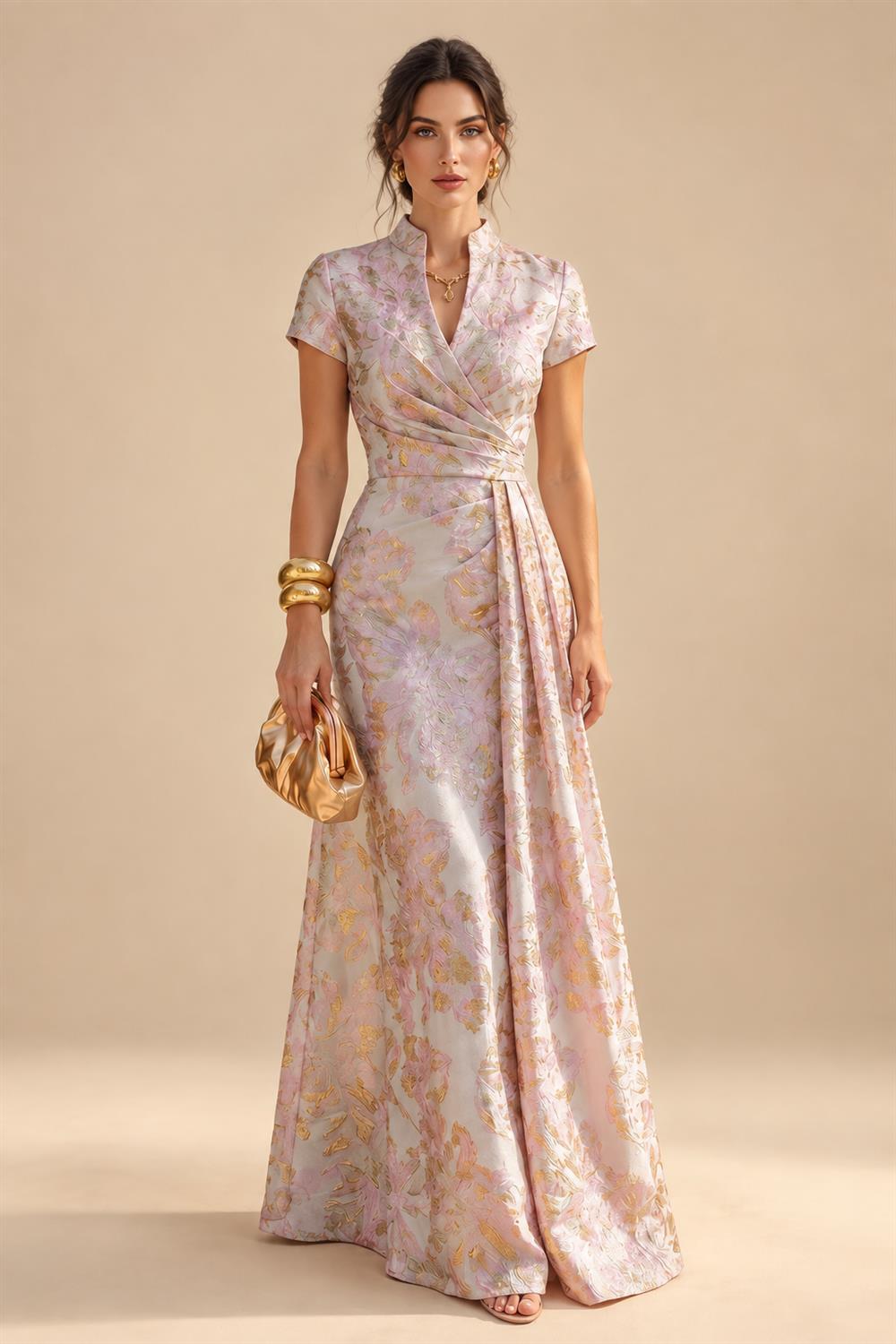 A Line Scoop 3/4 Sleeve Long Mixed Mother of the Bride Dresses with Sequins (SHI22500171)