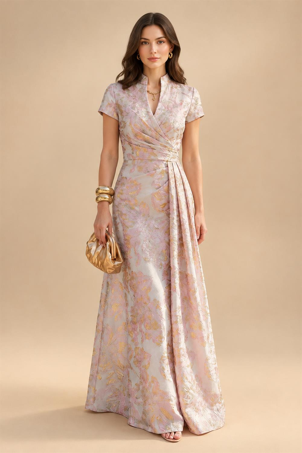 A-Line/Princess V-Neck Chiffon Maxi Mother of the Bride & Groom Dresses with Side Sash, Sweep Train & Ruched Bodice (SHI22501629)