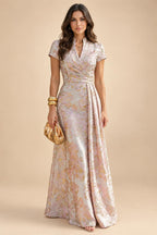 Pantsuit Scoop Neck Satin Maxi Mother of the Bride Pantsuits with Fluffy Feather Trim Cuffs (SHI22501692)