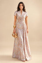 Sequin Floral Sheath/Column V-Neck Floor-Length Mother of the Bride & Groom Dresses with Ruched Waist (SHI22500972)