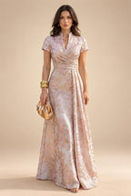 Jacquard A-Line/Princess V-Neck Floor-Length Mother of the Bride & Groom Dresses with Ruched Waist & Pockets (SHI22500984)