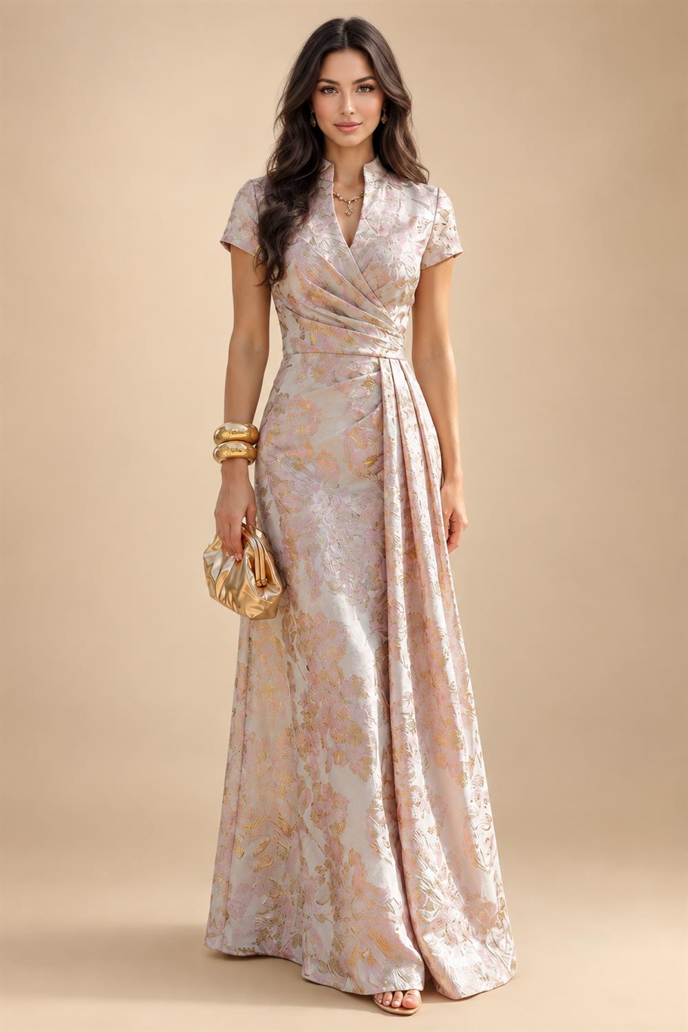 Sheath/Column Scoop Neck Lace Appliques Maxi Mother of the Bride & Groom Dresses with Ruched Waist & Sequin (SHI22501632)