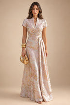 Sequin Floral A-Line/Princess V-Neck Floor-Length Mother of the Bride & Groom Dresses with 3D Flowers & Pleats (SHI22501348)