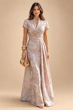 A-Line/Princess V-Neck Chiffon Floor-Length Mother of the Bride & Groom Dresses with Lace Appliques & Ruched Waist (SHI22501678)