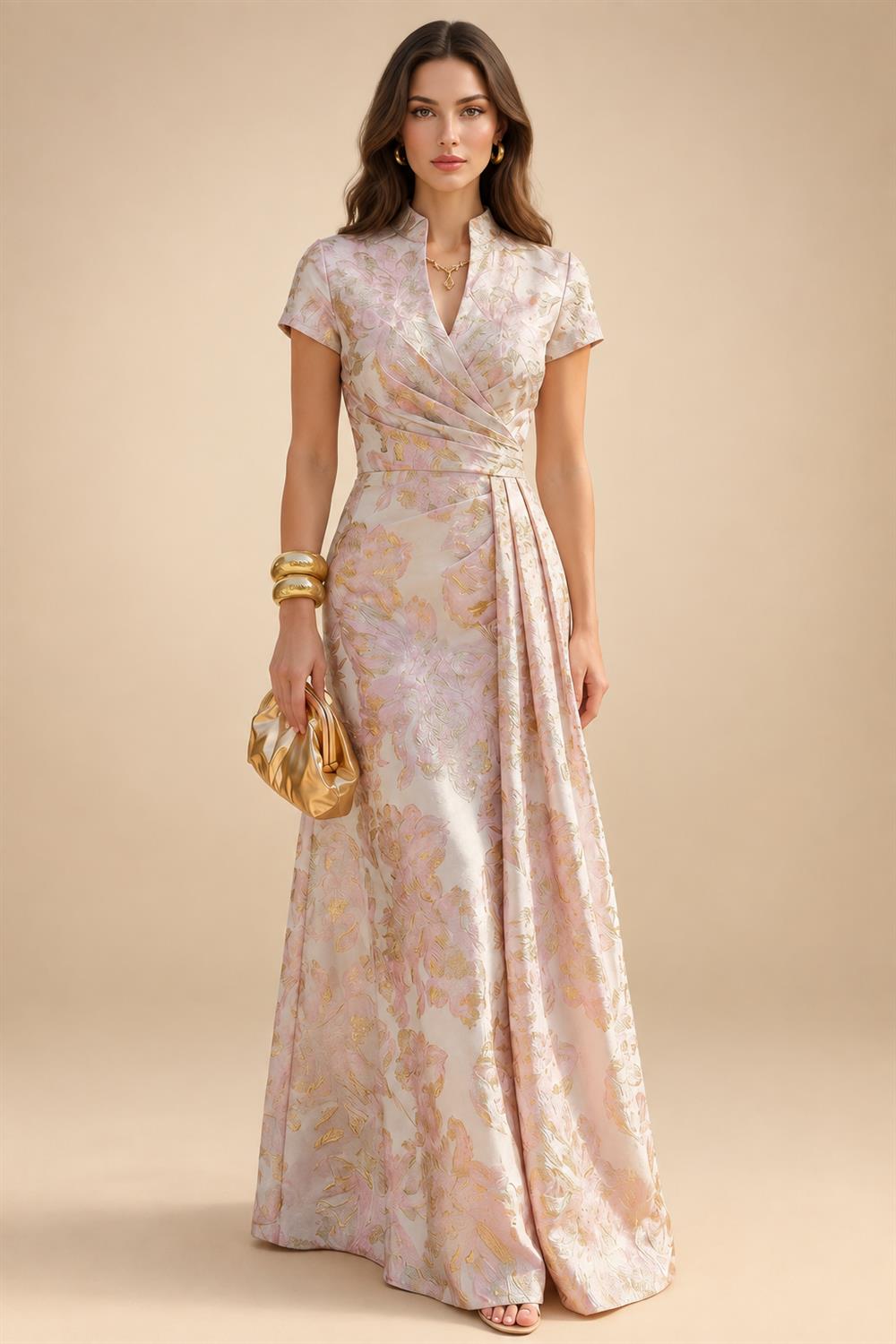 A-Line/Princess V-Neck Chiffon Floor-Length Mother of the Bride & Groom Dresses with Pleats (SHI22501646)