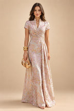 A-Line/Princess V-Neck Floral Print High-Low Mother of the Bride & Groom Dresses with Ruched Bodice (SHI22501569)