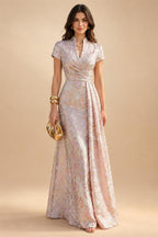 Jacquard Sheath/Column 3/4 Sleeves Floor-Length Mother of the Bride & Groom Dresses with Ruched Waist & Rhinestones (SHI22500801)