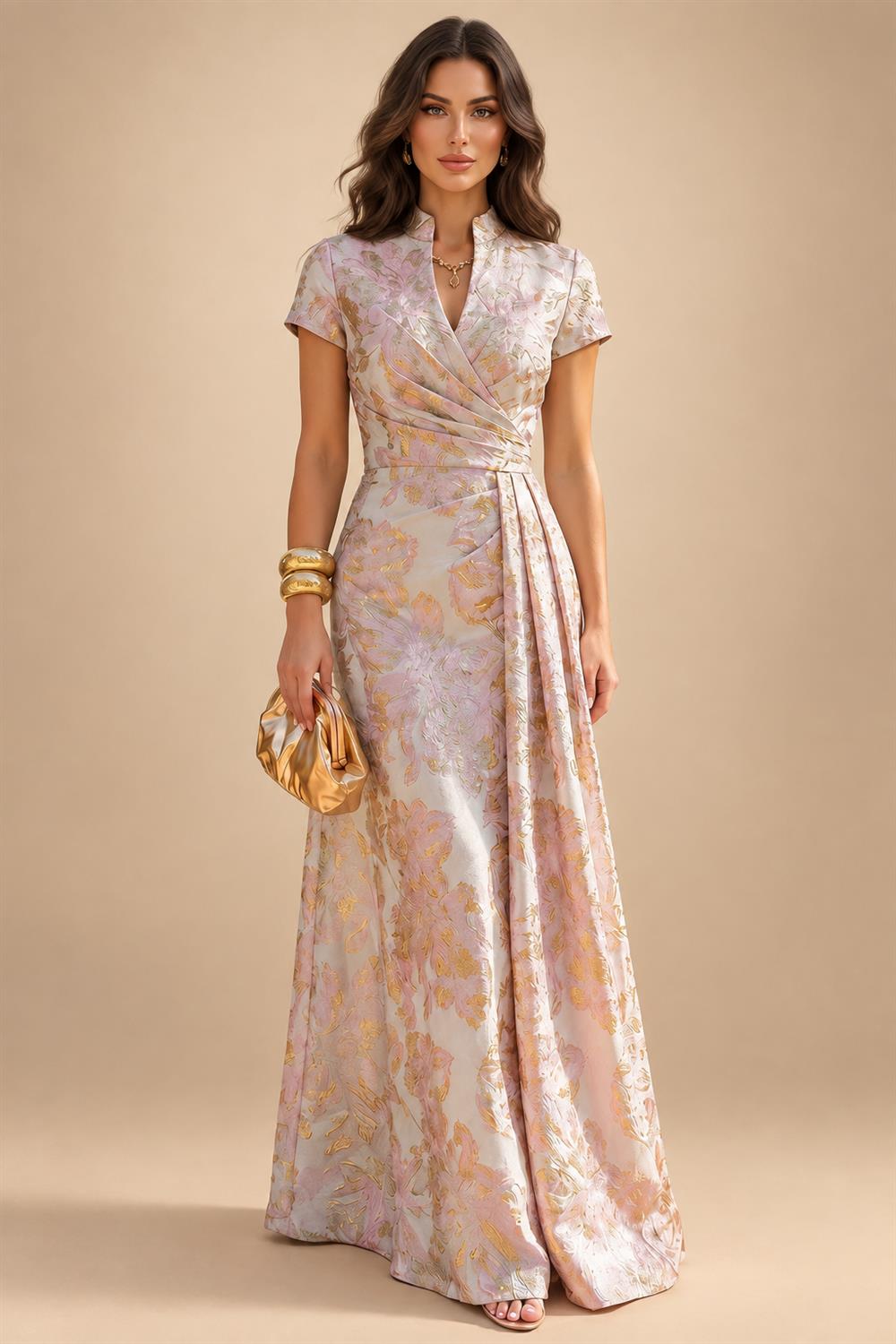 Sequin Floral A-Line/Princess V-Neck Floor-Length Mother of the Bride & Groom Dresses with 3D Flowers & Pleats (SHI22501350)
