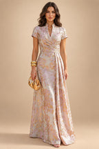 Sequin Floral A-Line/Princess V-Neck Floor-Length Mother of the Bride & Groom Dresses with 3D Flowers & Pleats (SHI22501350)