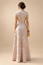 A-Line/Princess V-Neck Chiffon Maxi Mother of the Bride & Groom Dresses with Ruffles, Slit, Ruched Waist & Rhinestones (SHI22501628)