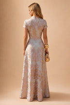 A-Line Chiffon Floral Print 3/4 Cape Sleeves Tiered Mother of the Bride & Groom Dresses with Beaded Waist Embellishment (SHI22500669)